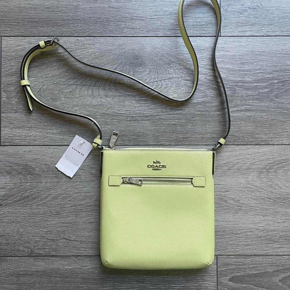 key lime green leather Coach crossbody purse